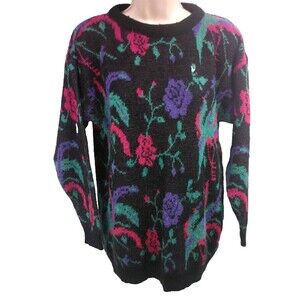 Vintage Jan Taylor Clothing Black Floral Sweater Womens Size Large
